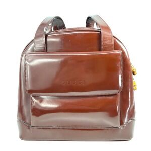 Vintage Gucci Oxblood Patent Leather Mini Backpack Rucksack Gold Zip As-Is
